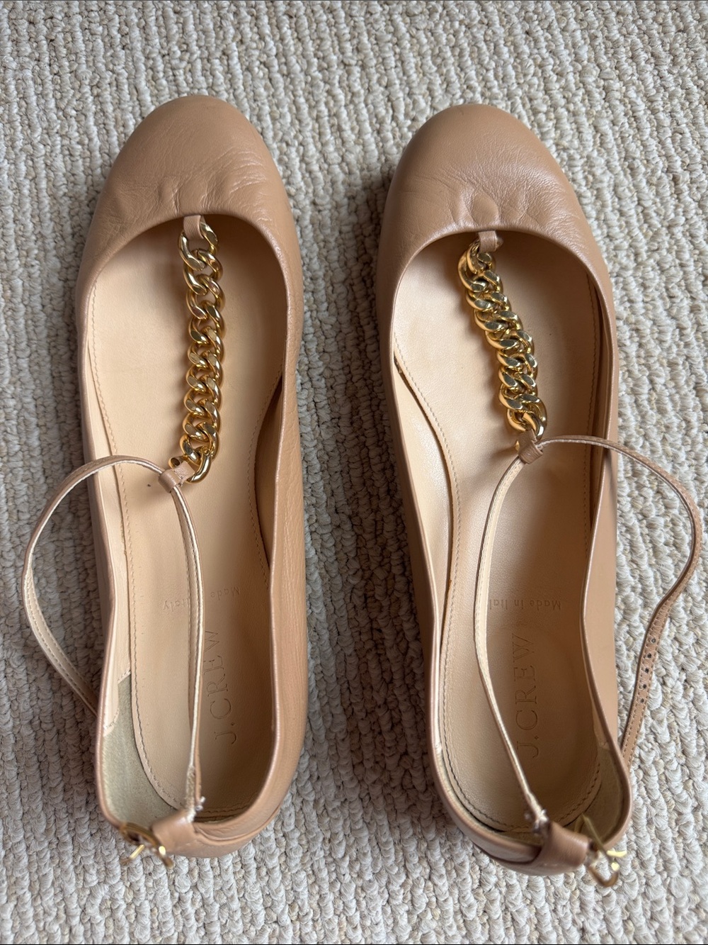 J. Crew Nude/Tan Leather Chain-Trim Flats